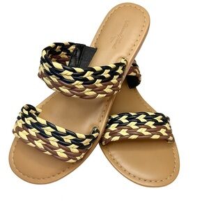 Universal Thread Anita Basketweave 2 Band Sandals Slides Women Size 7.